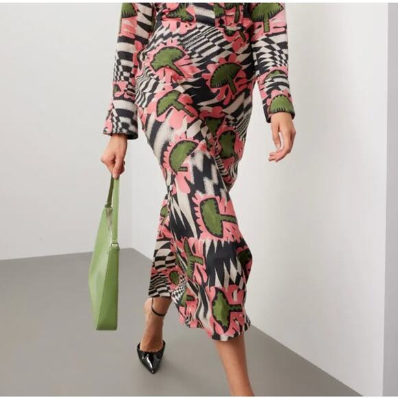 Untitled in Motion Black Bias Cut Midi Skirt LARGE Mushroom Designer Career $262 - Picture 2 of 11